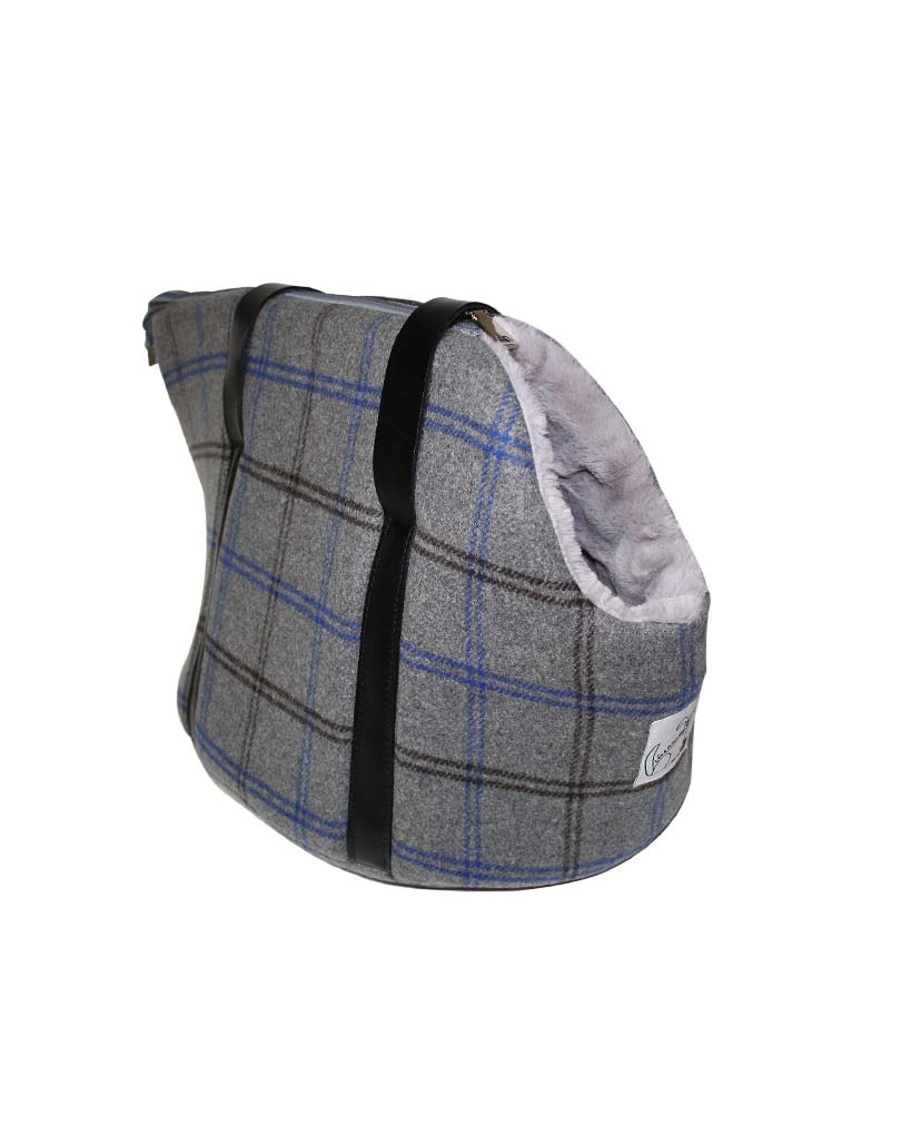 “The Blue Windowpane Plaid” Dog Carrier