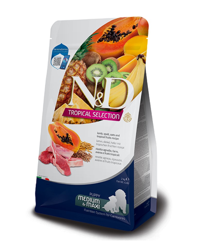 N&D Tropical Lamb, Spelt, Oats & Tropical Fruits Puppy Medium & Maxi 10Kg