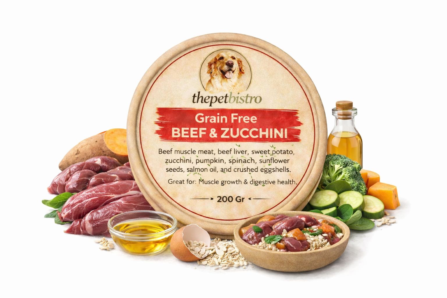 The Pet Bistro Grain free Beef and Zucchini Dog Meal 200gr-400gr